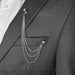 Mens Brooch Pin Shield With Chain and Jewel Silver Black On Suit Display
