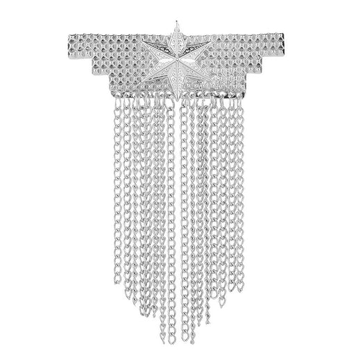 Military Star Brooch Pin Tassel with Chains For Men Silver Front
