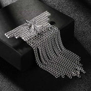 Military Star Brooch Pin Tassel with Chains For Men Silver Side