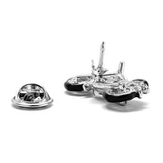 Black and Silver Motorcycle Brooch Pin For Men Bottom View
