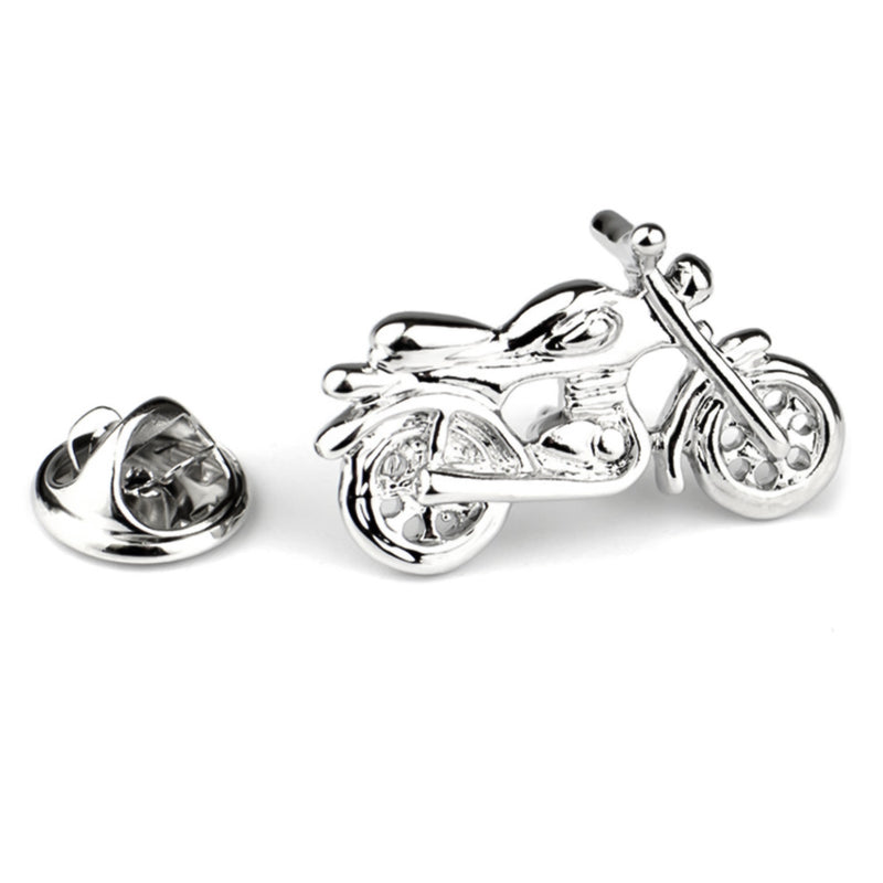 Motorcycle Brooch Pin Classic Vintage Silver Side Front 