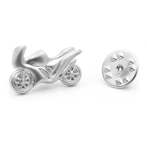 Speed Racing Bike Motocycle Brooch Pin For Men Silver Front View