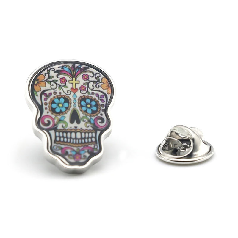 Men's Brooch Pin Sugar Skull Mosaic Pattern
