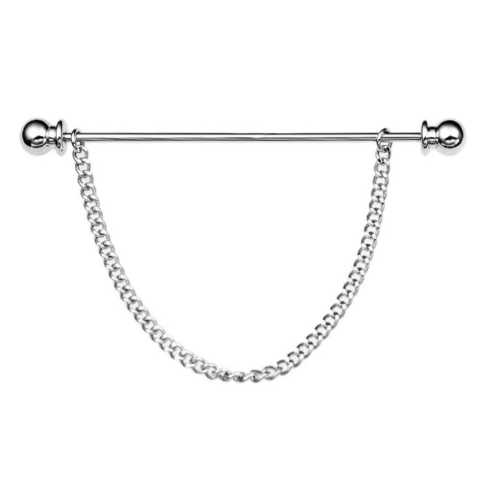 Round Knob Collar Bar Single Chain Silver Front