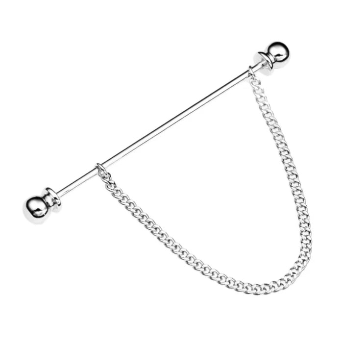 Round Knob Collar Bar Single Chain Silver Side