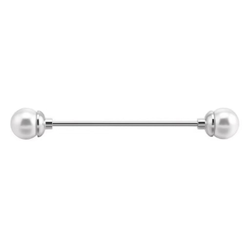 Round Pearl Collar Bar For Men Silver Front View