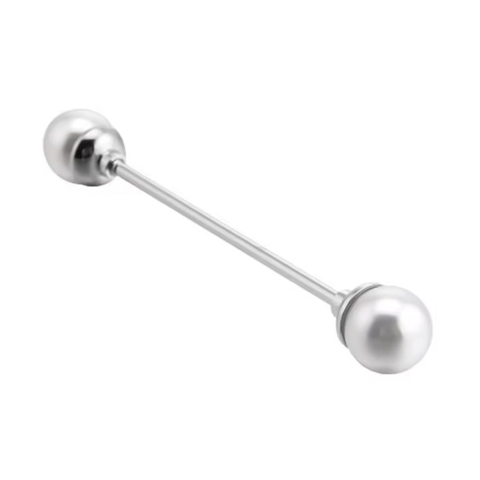 Round Pearl Collar Bar For Men Silver Side View Closed