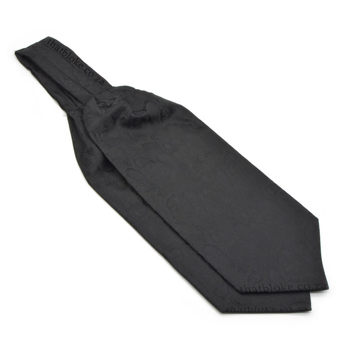 Black Cravat Neck Tie For Men Floral Paisley Pattern Silky Top Image