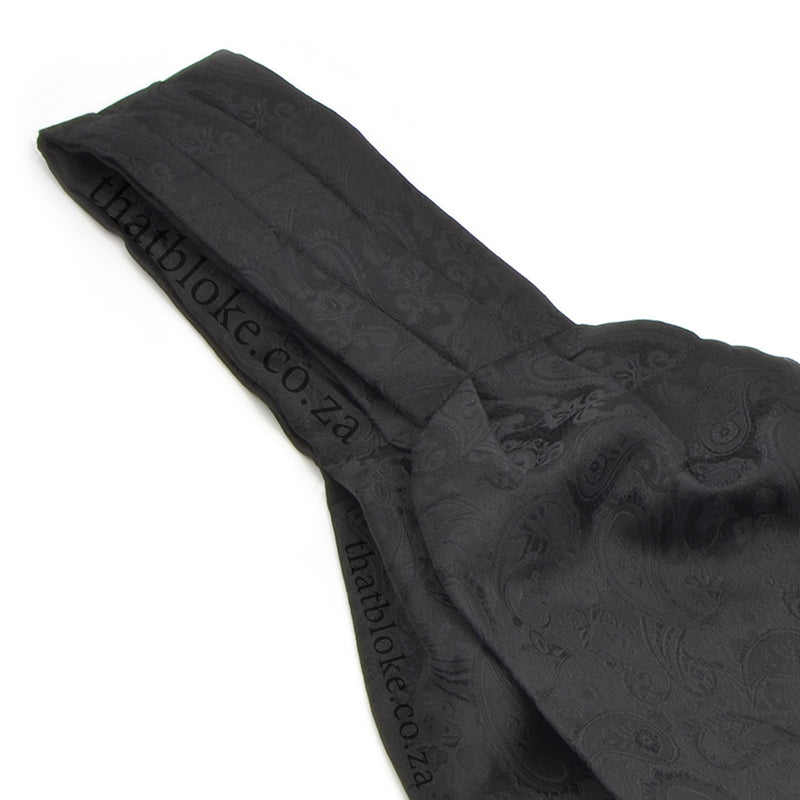 Black Cravat Neck Tie For Men Floral Paisley Pattern Silky Close Up Image