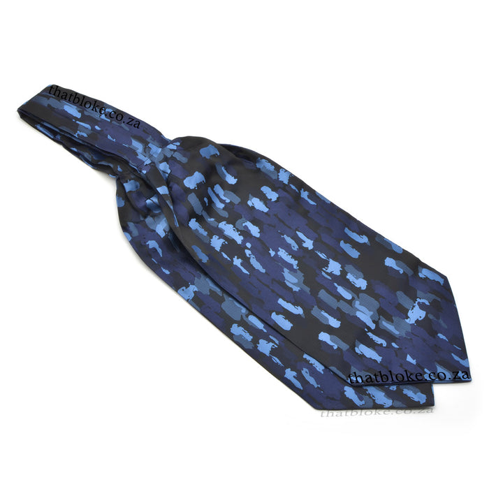 Black and Navy Blue Cravat Neck Tie For Men Camouflage Pattern Silky Top Image