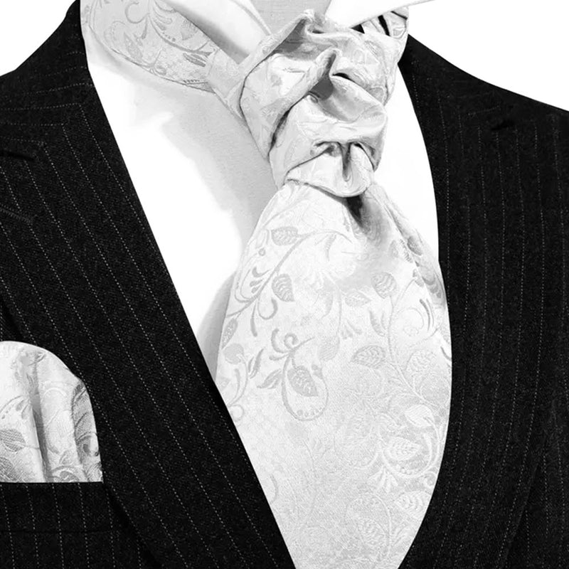 Neck Tie Cravat - Black Paisley Floral (Silky)