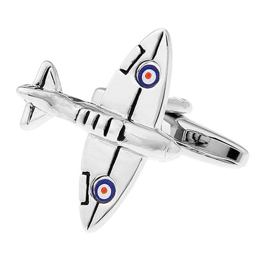 Army Spitfire Airplane Cufflinks Silver For Men Big Top View