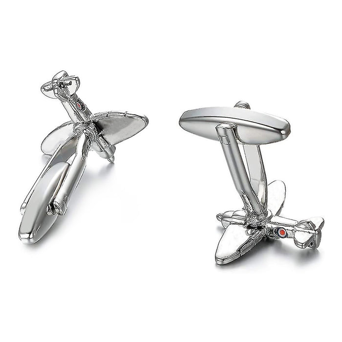 Army Spitfire Airplane Cufflinks Silver For Men Big Bottom View