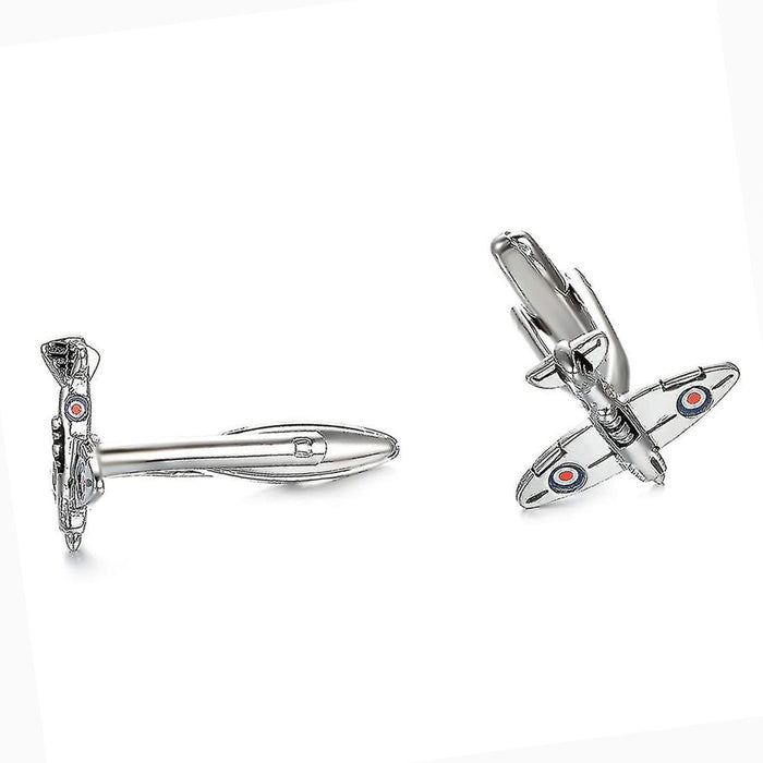 Cufflinks - Airplane / Army Spitfire War Plane V2 (Silver)