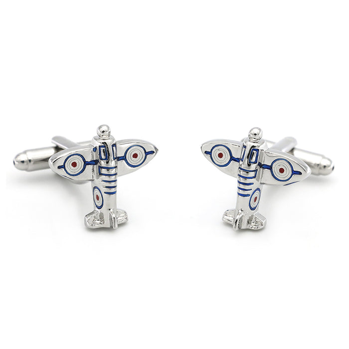 Army Spitfire Airplane Cufflinks Silver For Men Pair View