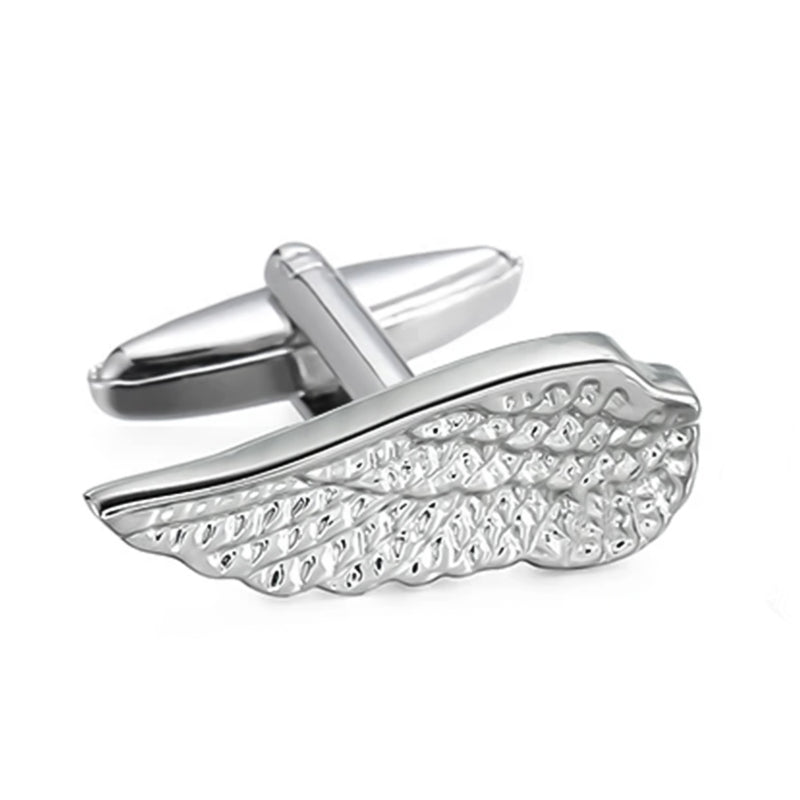 Angel Wings Cufflinks Silver Plain Front