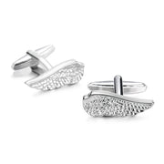 Angel Wings Cufflinks Silver Plain Front and Side