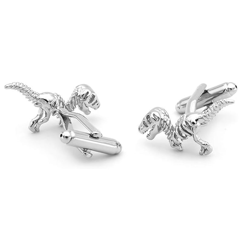Dinosaur T-Rex Fossil Body Cufflinks Silver Front and Back