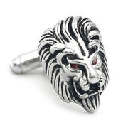 Lion Head Cufflinks Silver & Black South African Image Front