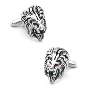 Lion Head Cufflinks Silver & Black South African Image Front Pair