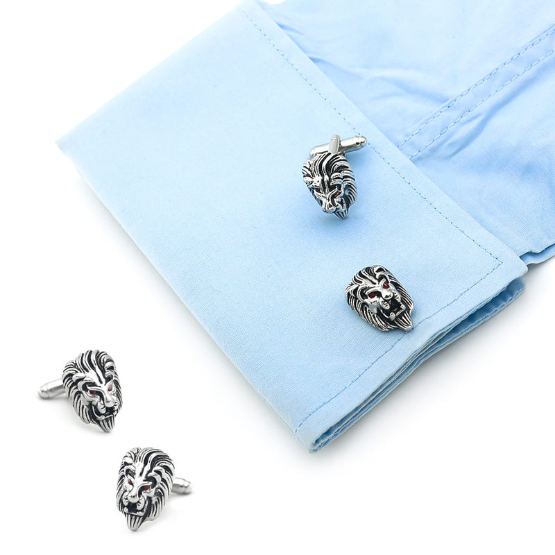 Lion Head Cufflinks Silver & Black South African Image On Shirt Sleeve