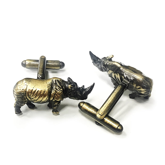 Bronze Rhino Cufflinks For Men South African Animal Detailed Front and Back
