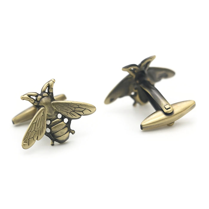 Bee Cufflinks Bronze Insect Front and Back