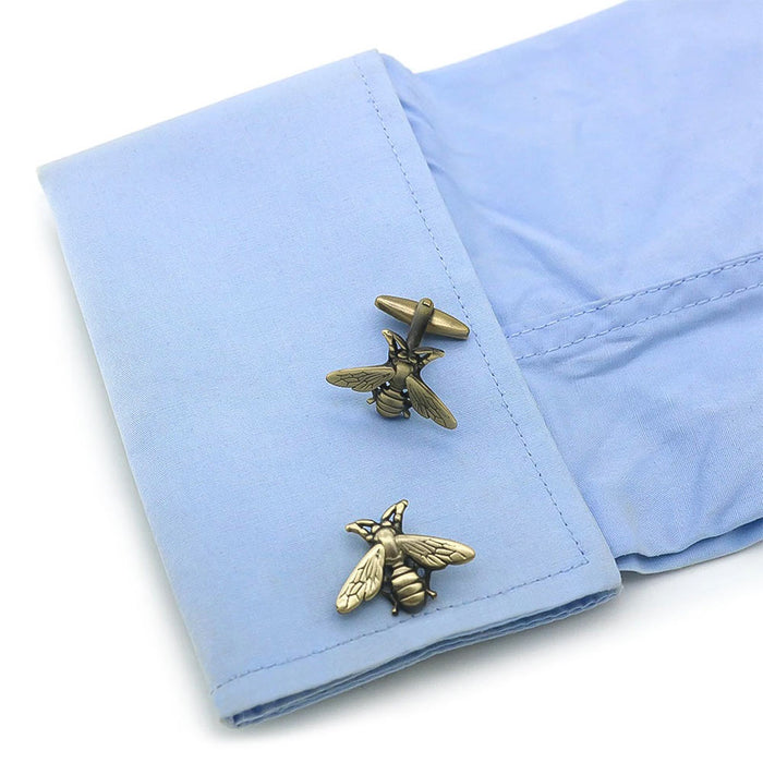 Bee Cufflinks Bronze Insect On Shirt Sleeve