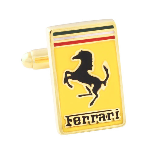 Car Ferrari Cufflinks Gold and Bright Yellow Front View