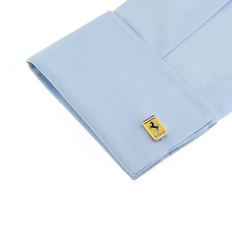 Car Ferrari Cufflinks Gold and Bright Yellow On Shirt Sleeve
