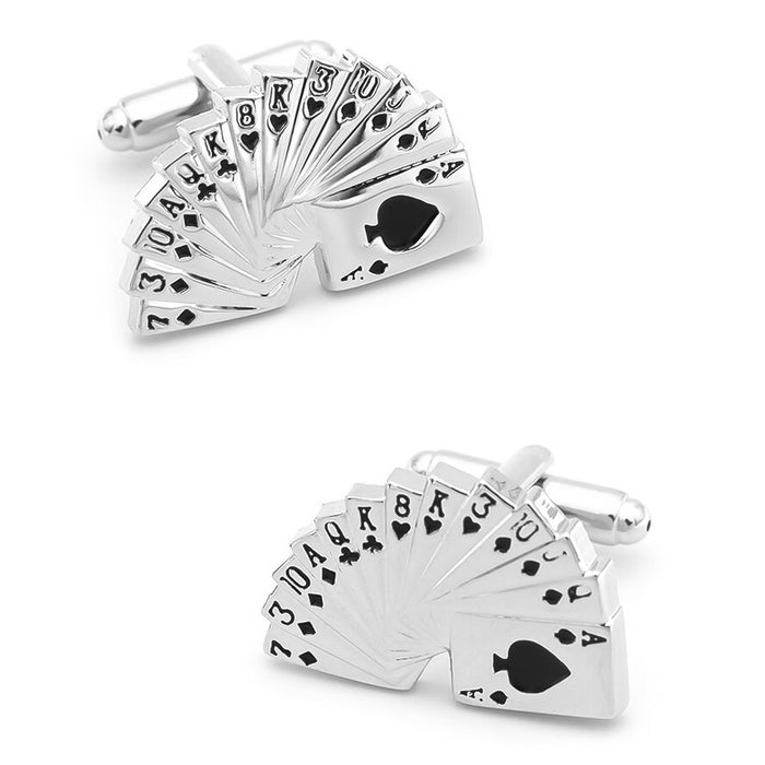 Lucky Silver Casino Playing Card Cufflinks Full Set Pair
