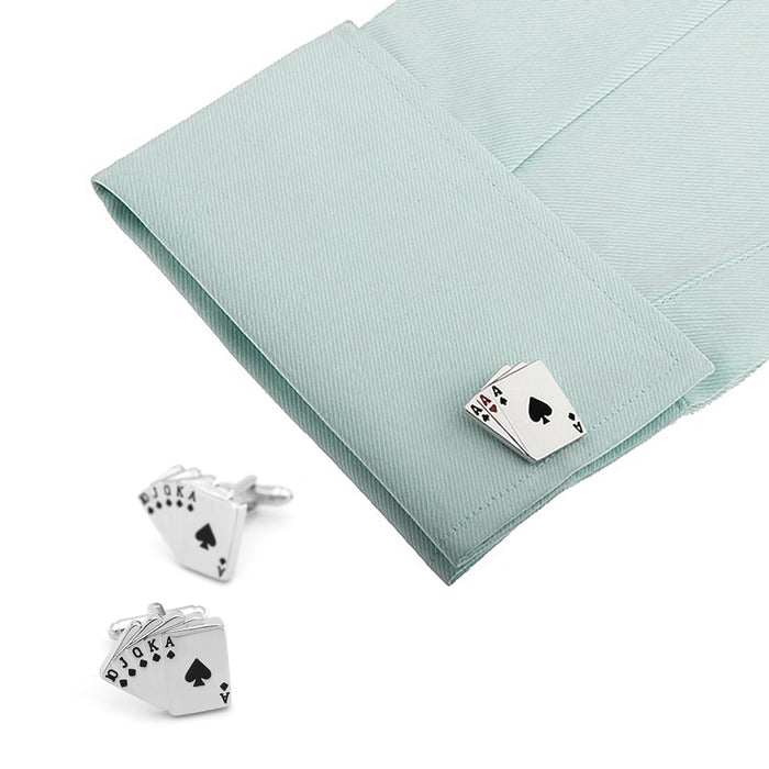 Cufflinks - Casino Playing Cards Royal Flush (Silver)