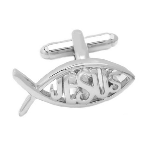 Cufflinks Christian Fish Jesus Symbol Front Silver