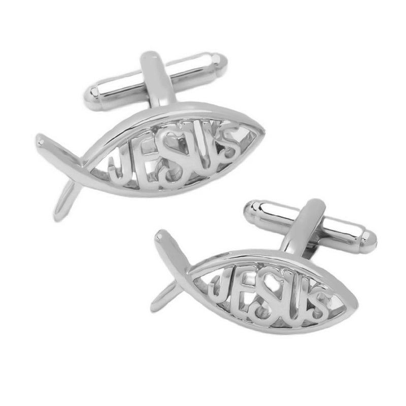 Cufflinks Christian Fish Jesus Symbol Pair Silver