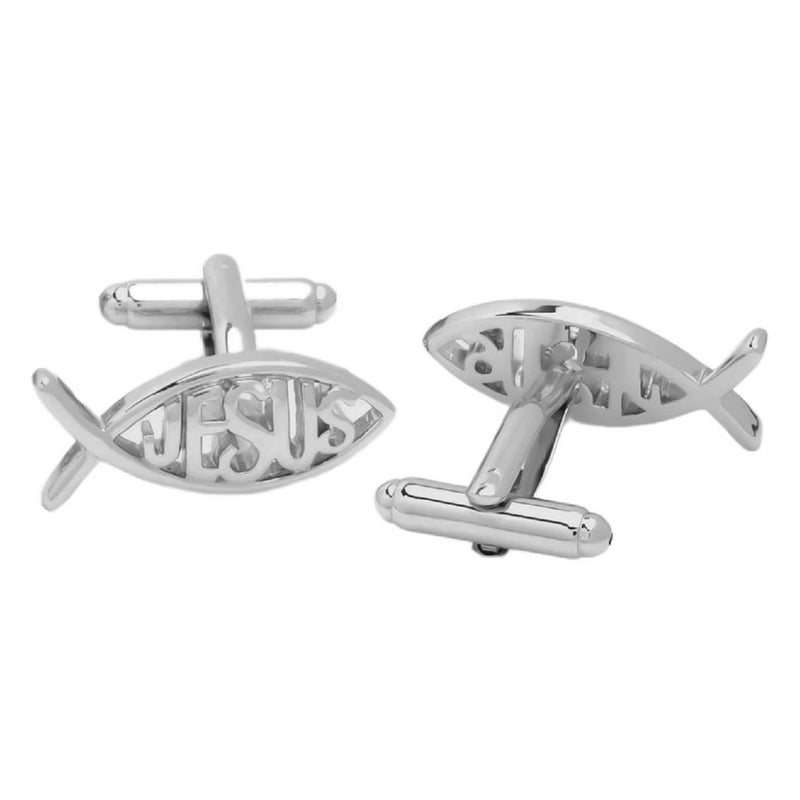 Cufflinks - Christian Fish Symbol Jesus (Silver)