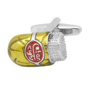 Cuban Cigar Cufflinks Silver Yellow Red Front View