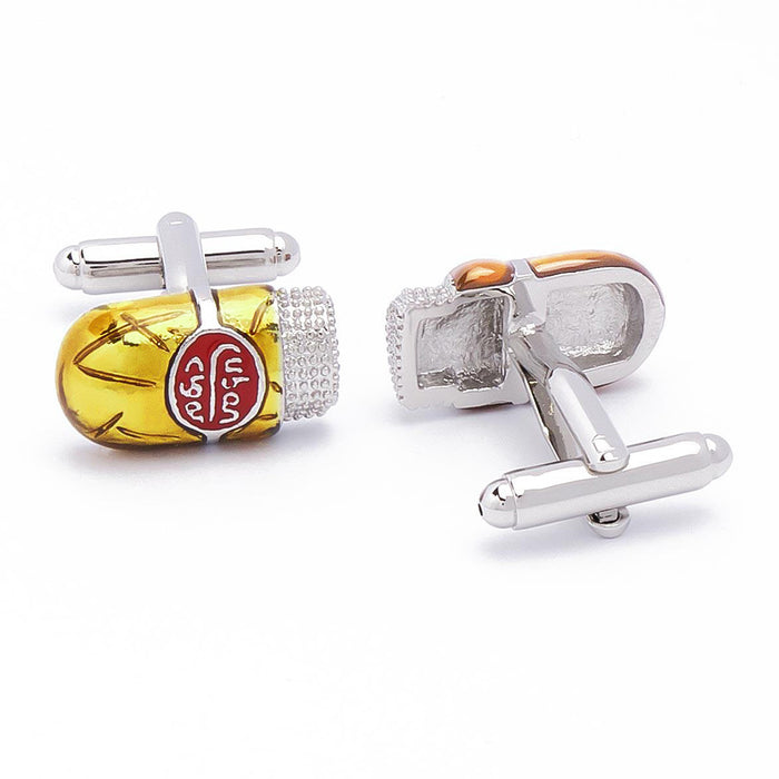 Cuban Cigar Cufflinks Silver Yellow Red Front and Back