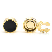 Cuff Button Cover Gold and Black Resin Fill Front View