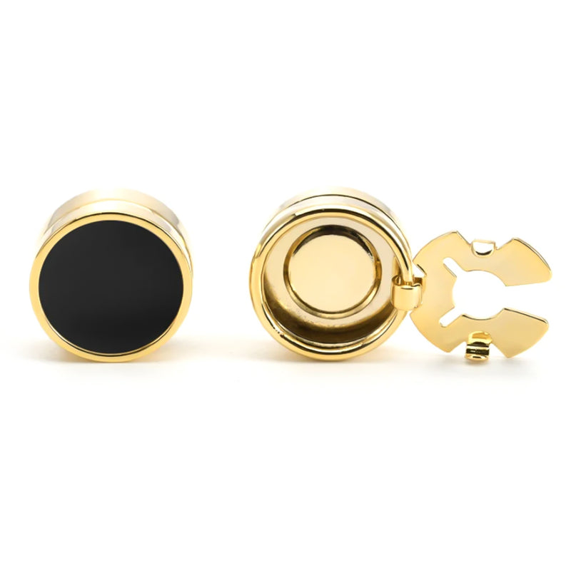 Cuff Button Cover Gold and Black Resin Fill Front View