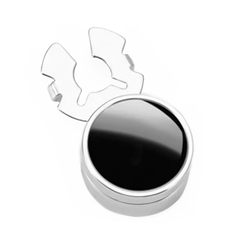 Cuff Button Cover Silver and Black Resin Fill Top View