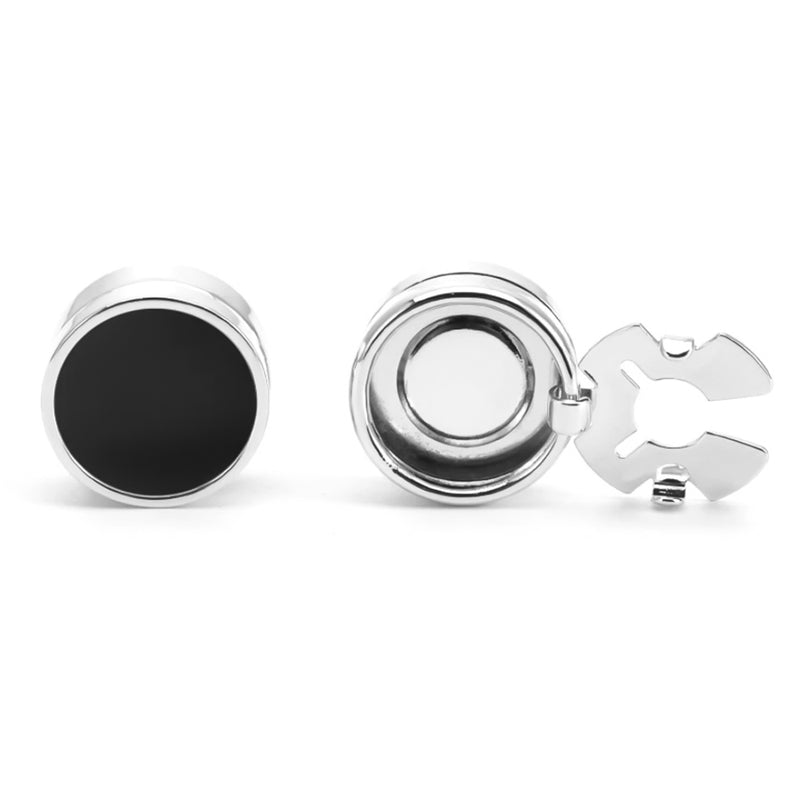 Cuff Button Cover Silver and Black Resin Fill Front View