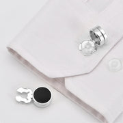 Cuff Button Cover Silver and Black Resin Fill On Shirt Sleeve