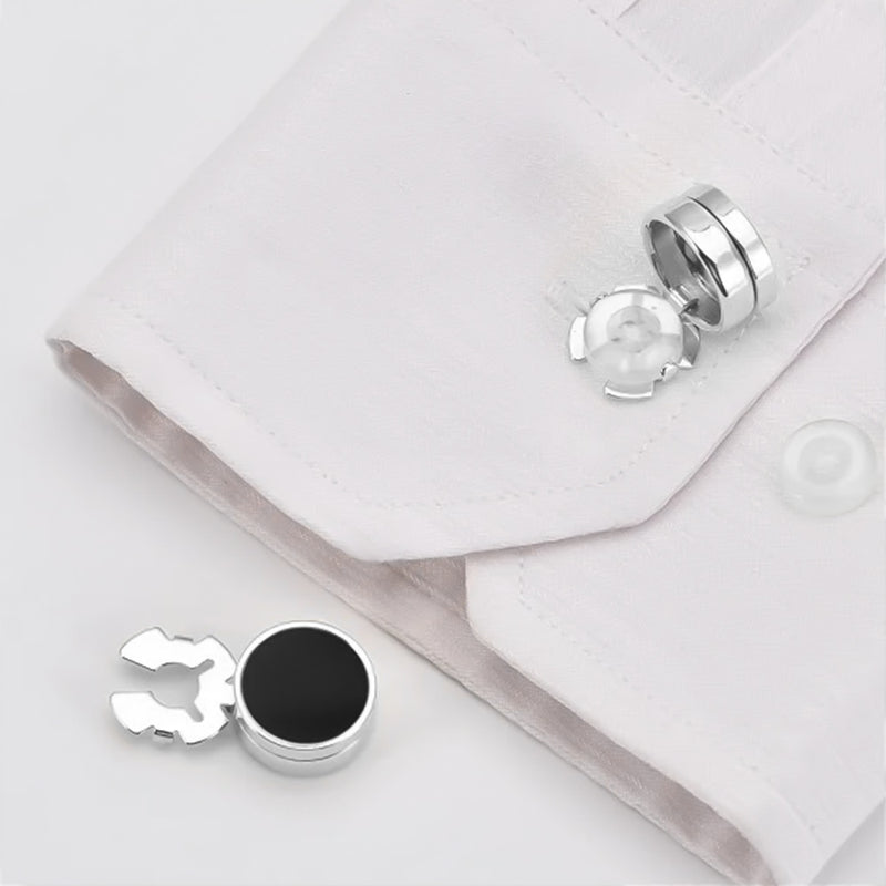 Cuff Button Cover Silver and Black Resin Fill On Shirt Sleeve