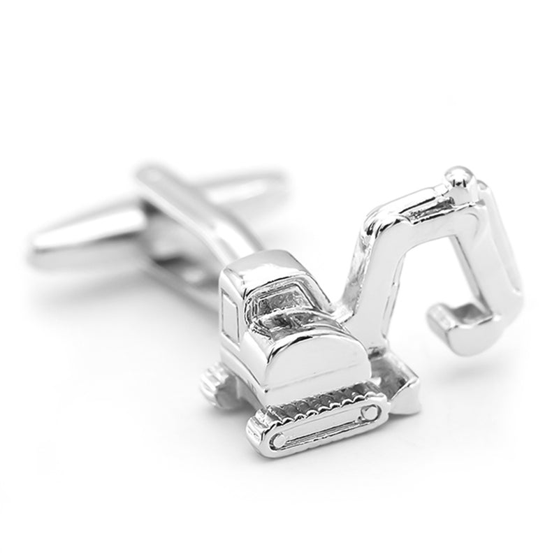 Construction Excavator Cufflinks For Men Silver Side View