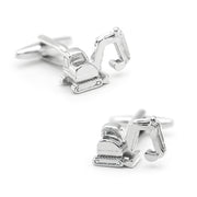 Construction Excavator Cufflinks For Men Silver Pair Front View