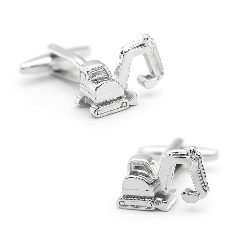 Construction Excavator Cufflinks For Men Silver Pair Front View
