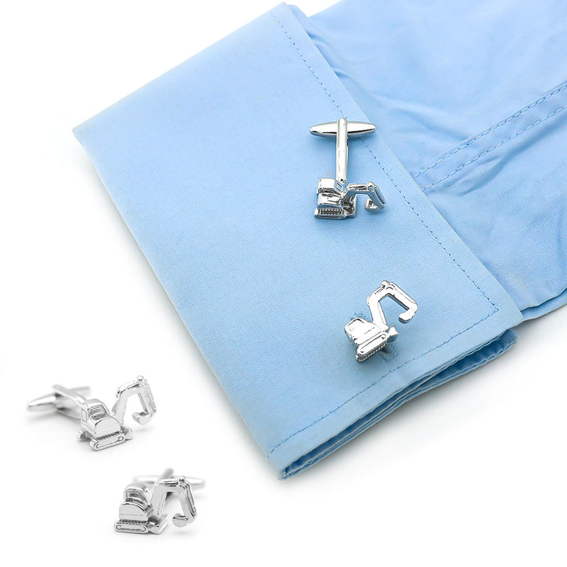 Construction Excavator Cufflinks For Men Silver On Shirt Sleeve