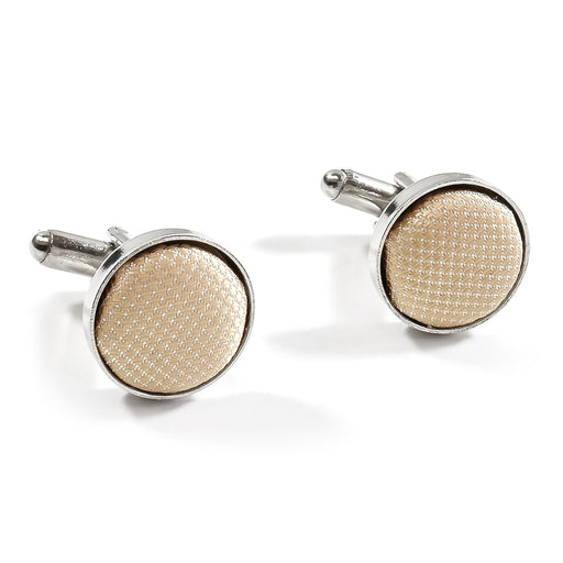Beige Fabric Cufflinks Material Silver Mirco Check