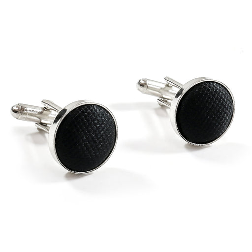 Black Fabric Cufflinks Material Silver Mirco Check