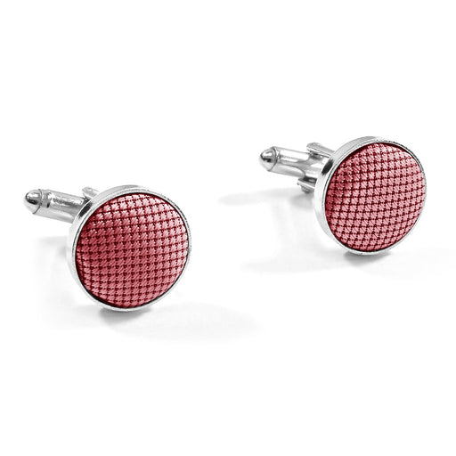 Sunkist Coral Pink Fabric Cufflinks Material Silver Micro Check
